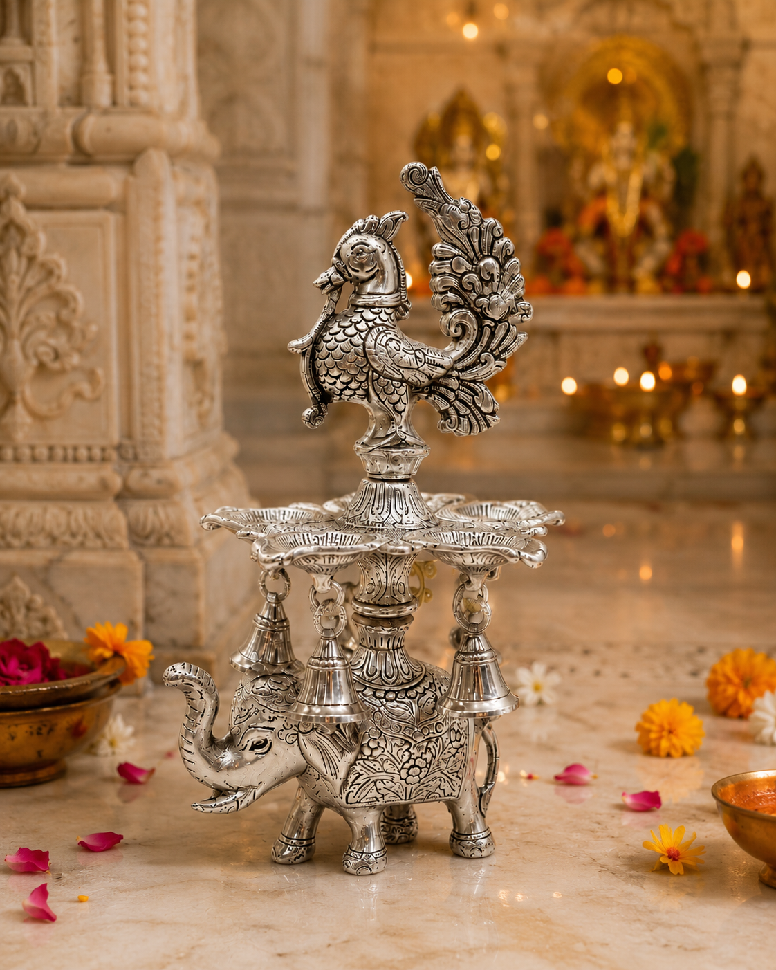 German Silver Peacock Diya