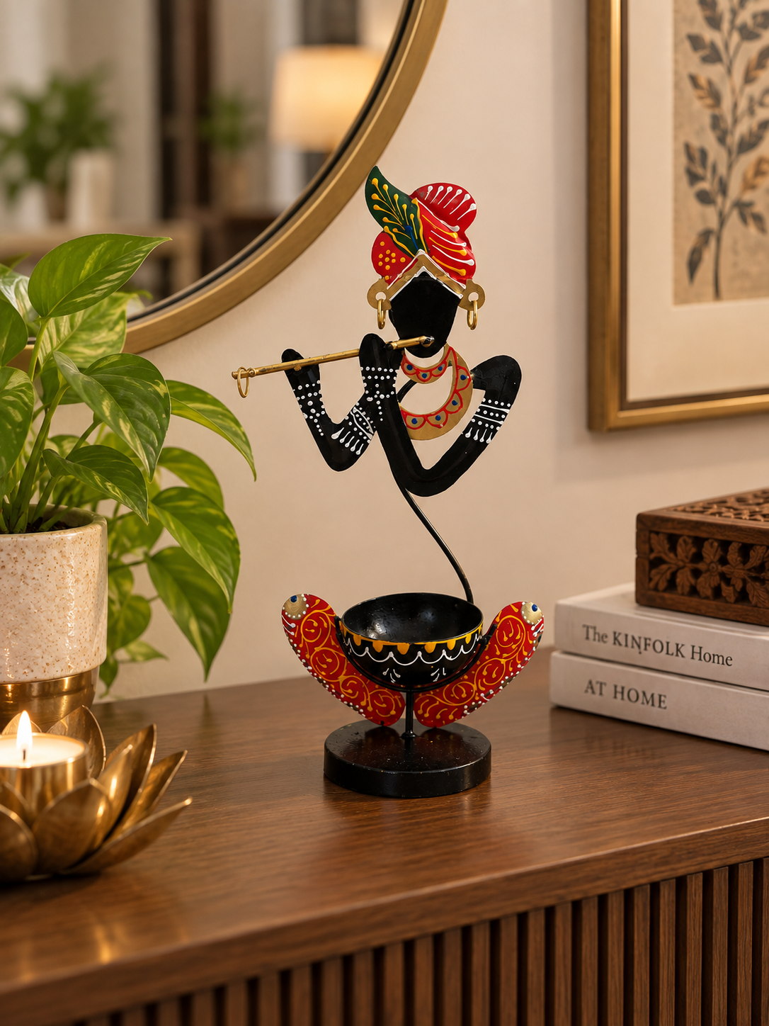 Melody of Krishna – Hand-Painted Decorative Tealight Holder (Copy)