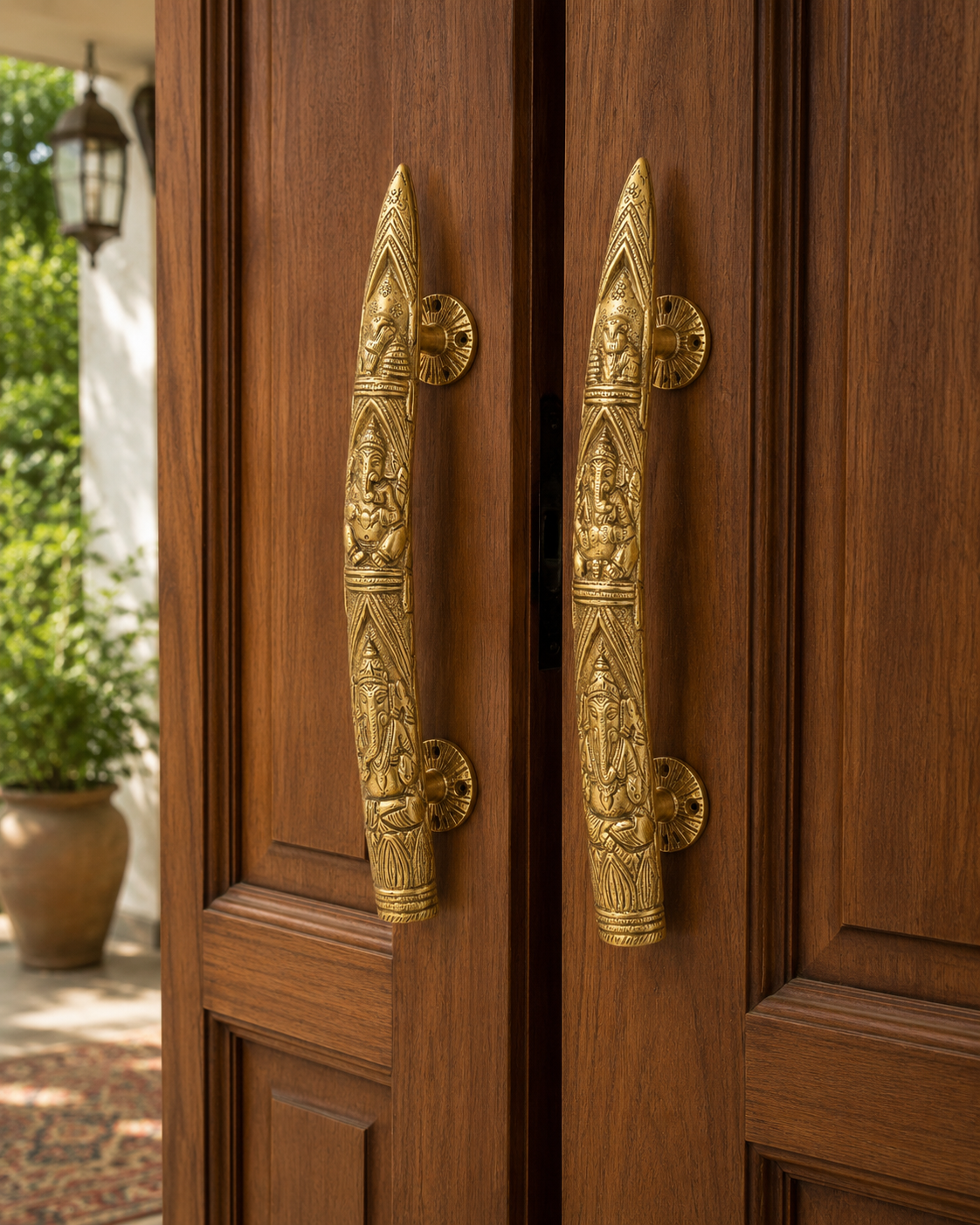 Handcrafted Brass Ganesha Door Handle Pair/ Traditional Indian Luxury Door Hardware.