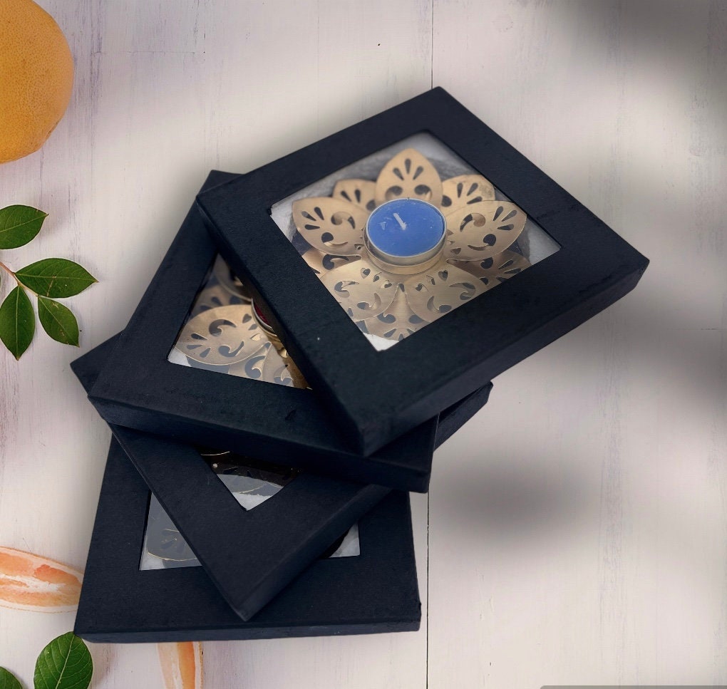 Lotus leaf Diwali diya in a gift box.