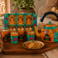 Royal Indian Folk Art Tea Kettle & 6 Glass Set with Handcrafted Wooden Serving Tray