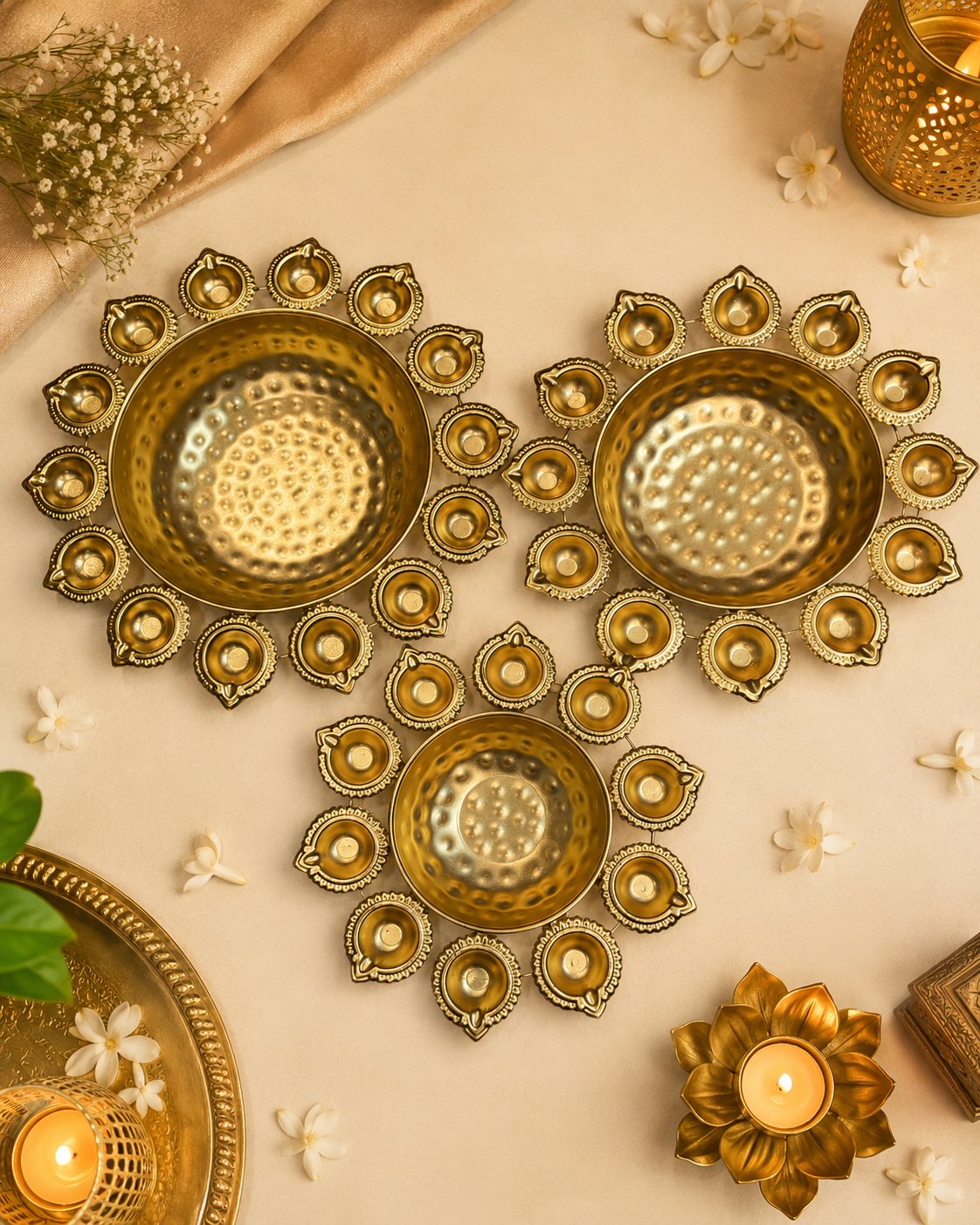 Artisan Brass Floating Diya Centerpiece