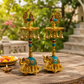 German Silver Hand-Engraved Peacock Samai/Diya with Elephant Base & Brass-Plated Plate | Traditional Indian Oil Lamp. Set of 2