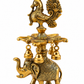Royal Elephant & Peacock Diya with Hanging Bells – Antique Gold