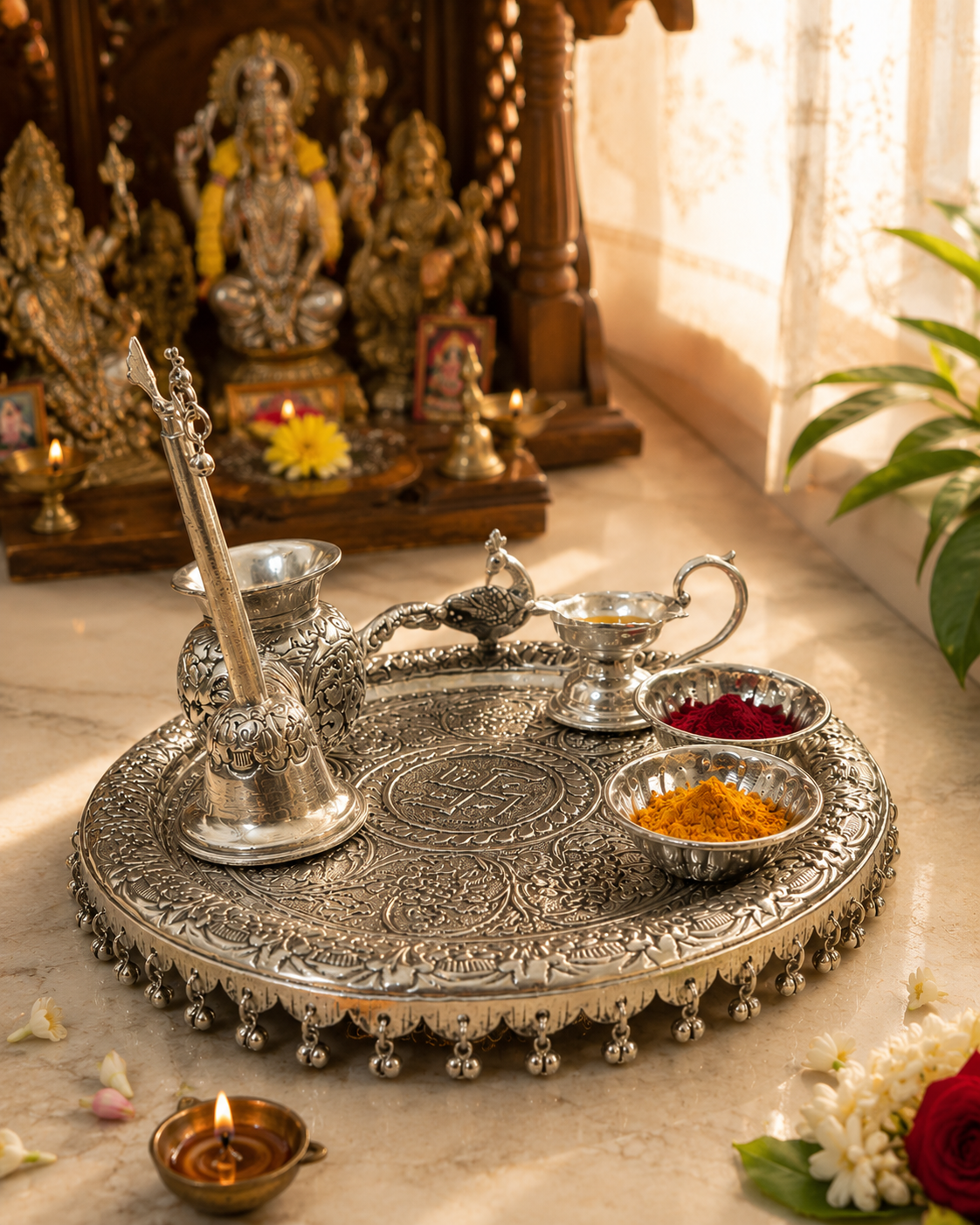 Aaradhya Heritage German Silver Pooja Thali Set
