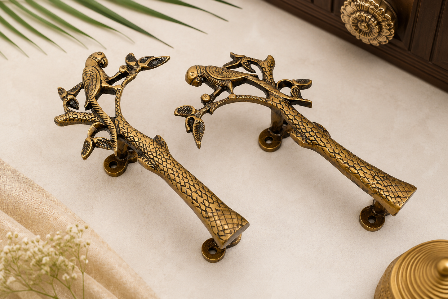Handcrafted Brass Bird Branch Door Handles