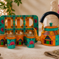 Royal Indian Folk Art Tea Kettle & 6 Glass Set with Handcrafted Wooden Serving Tray