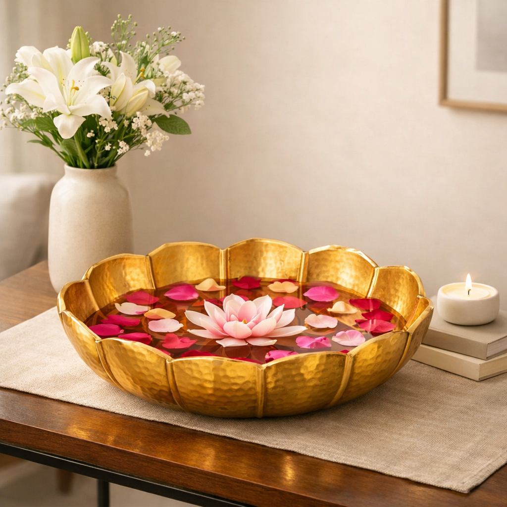Golden Lotus Trio – Reflective Water Bowls for Modern Home Decor