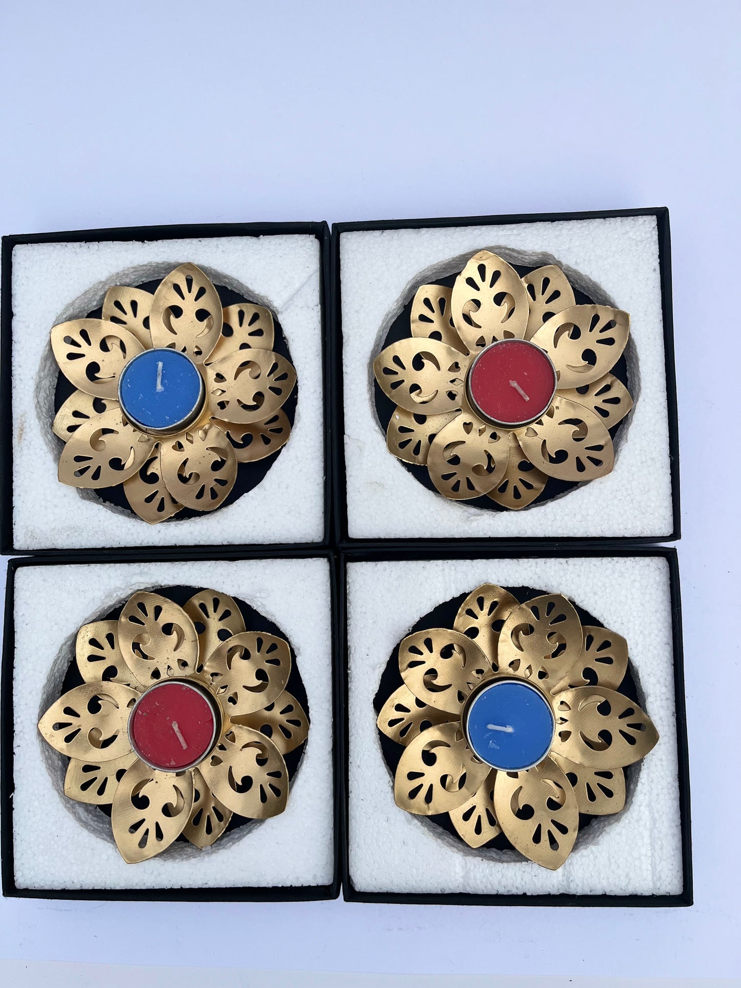 Radiant Flames - Metal laser cut diyas. Set of 2 box