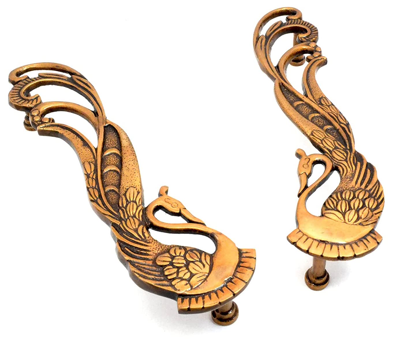 Brass Door Handle Pair (2 pcs) | Home Decor | Door Decor | Pair of Brass Door Handles | Pair of Brass Door Pulls (Peacock)