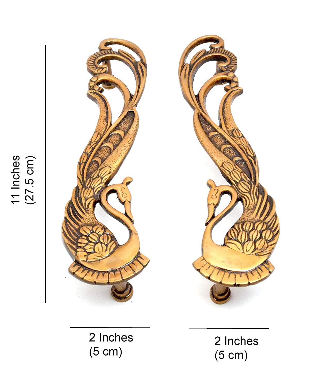 Brass Door Handle Pair (2 pcs) | Home Decor | Door Decor | Pair of Brass Door Handles | Pair of Brass Door Pulls (Peacock)