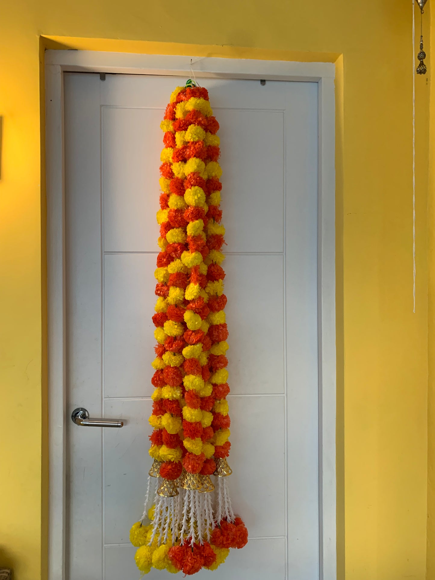 Handmade Orange and yellow marigold floral Hanging Door Decoration for Weddings and Festive Occasions. (Tooran) Set of 2 pcs
