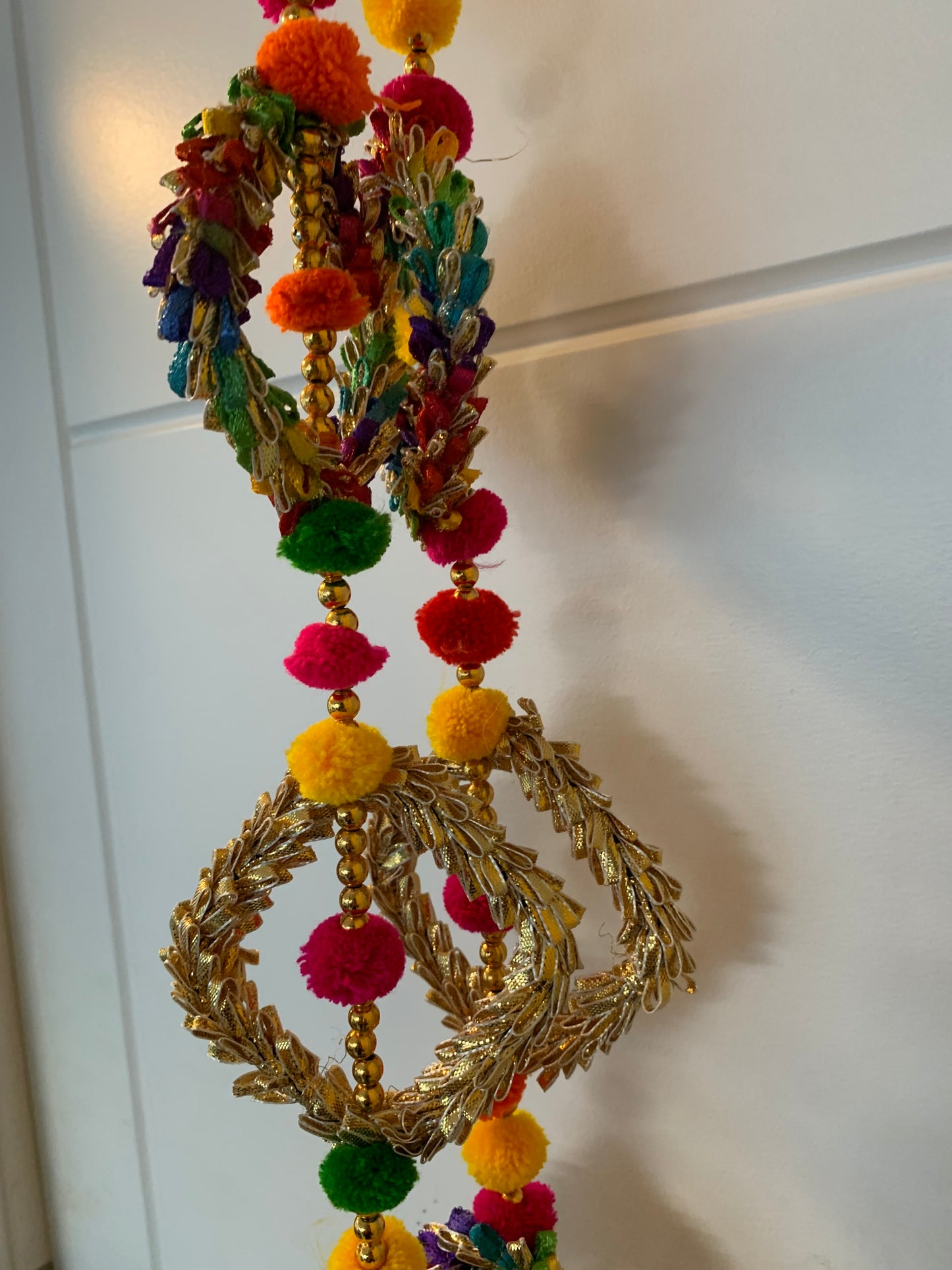 Handmade colourful Hanging Decoration for Weddings and Festive Occasions. Set of 2