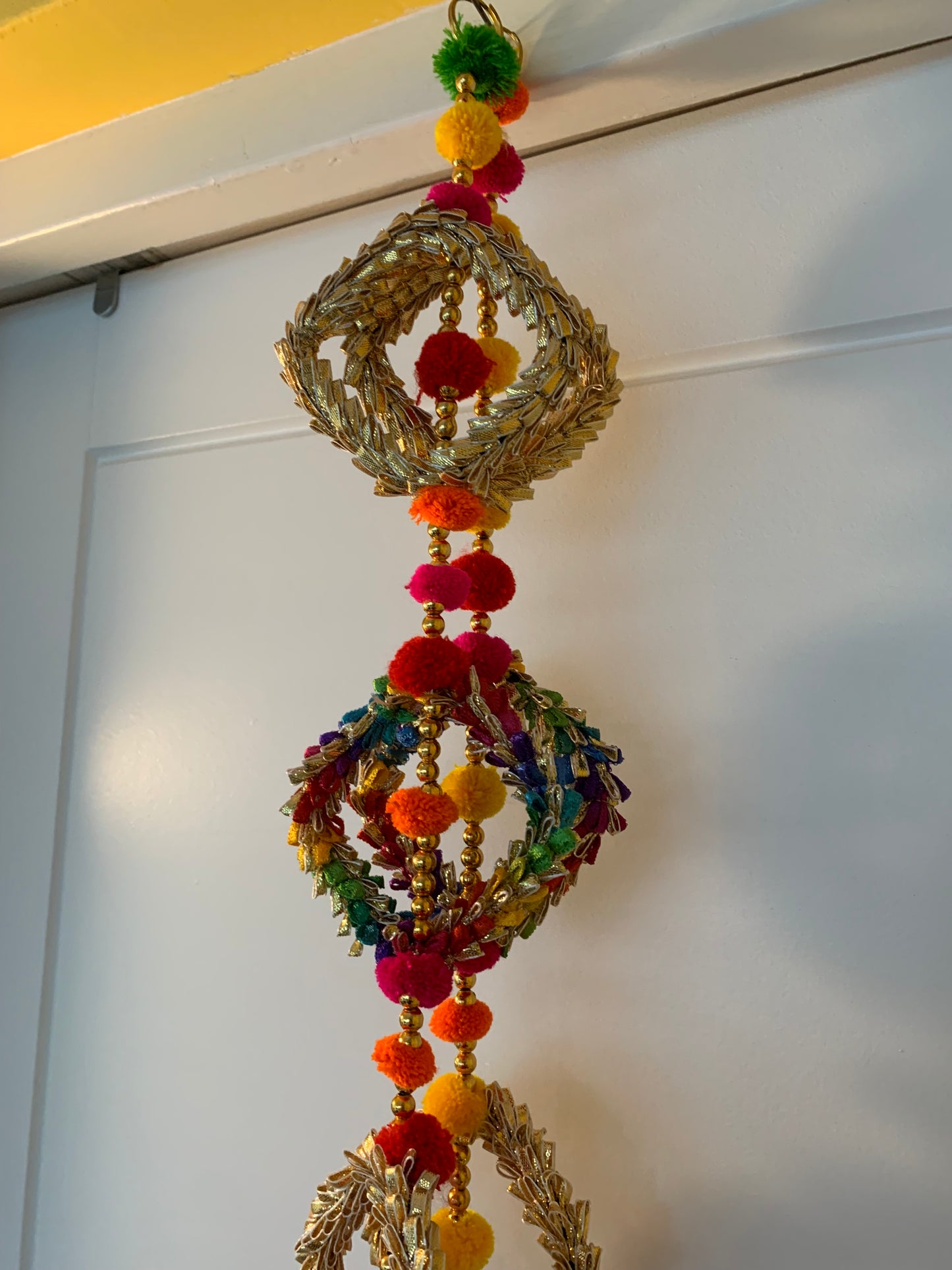 Handmade colourful Hanging Decoration for Weddings and Festive Occasions. Set of 2