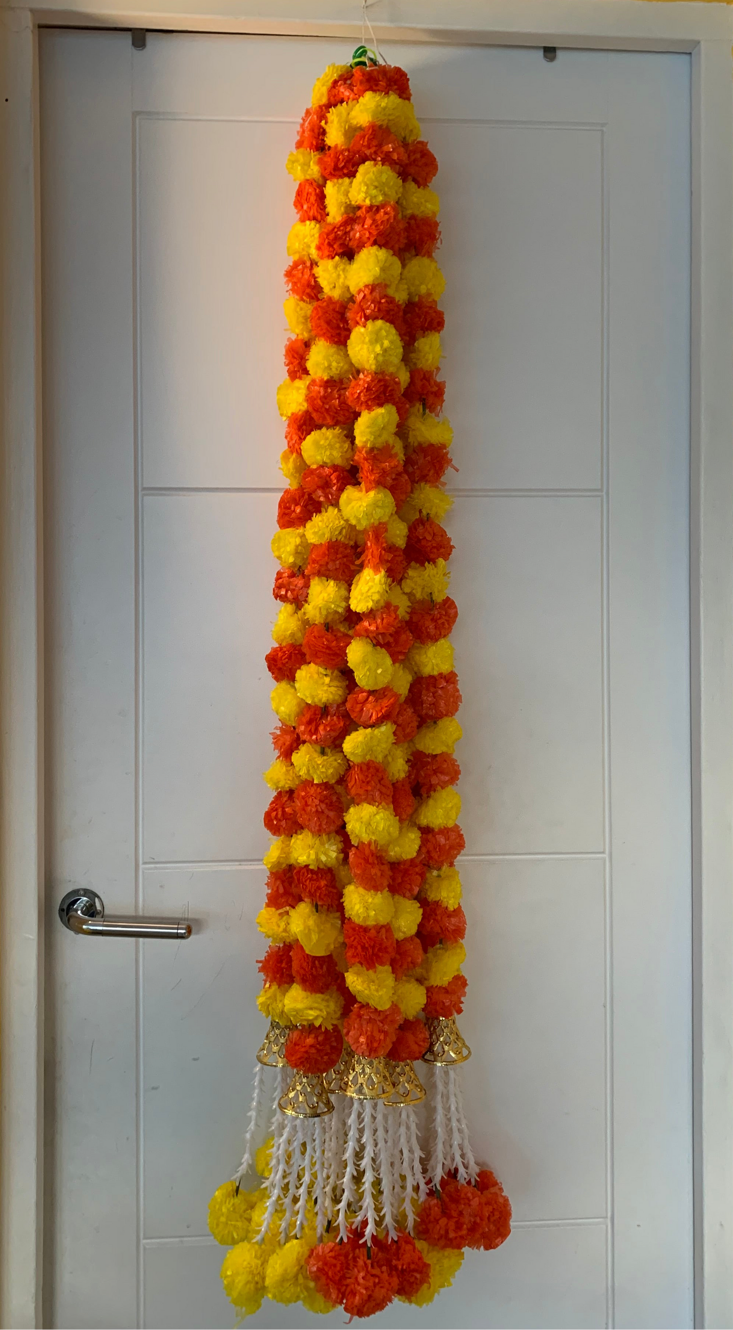 Handmade Orange and yellow marigold floral Hanging Door Decoration for Weddings and Festive Occasions. (Tooran) Set of 2 pcs