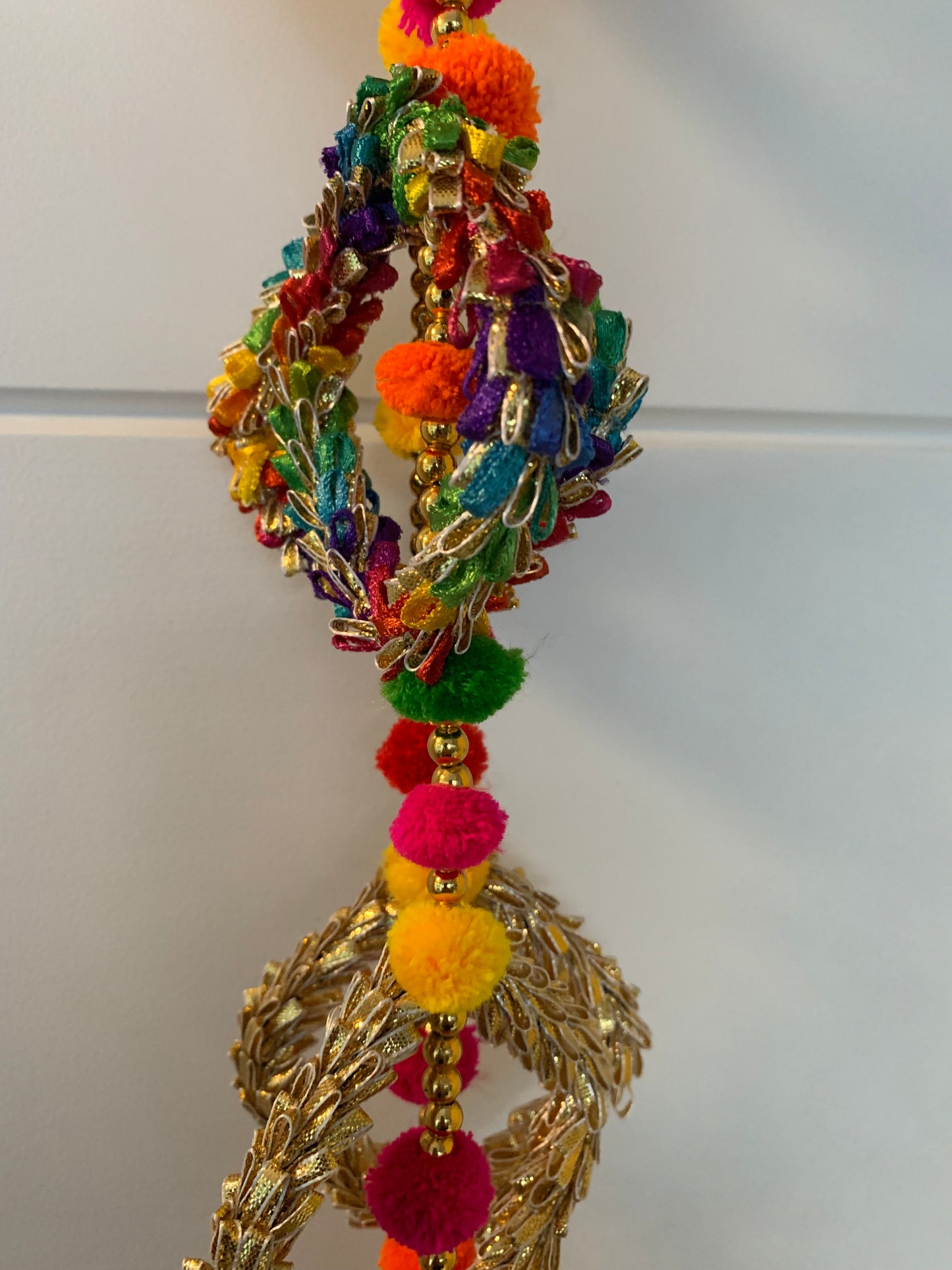 Handmade colourful Hanging Decoration for Weddings and Festive Occasions. Set of 2