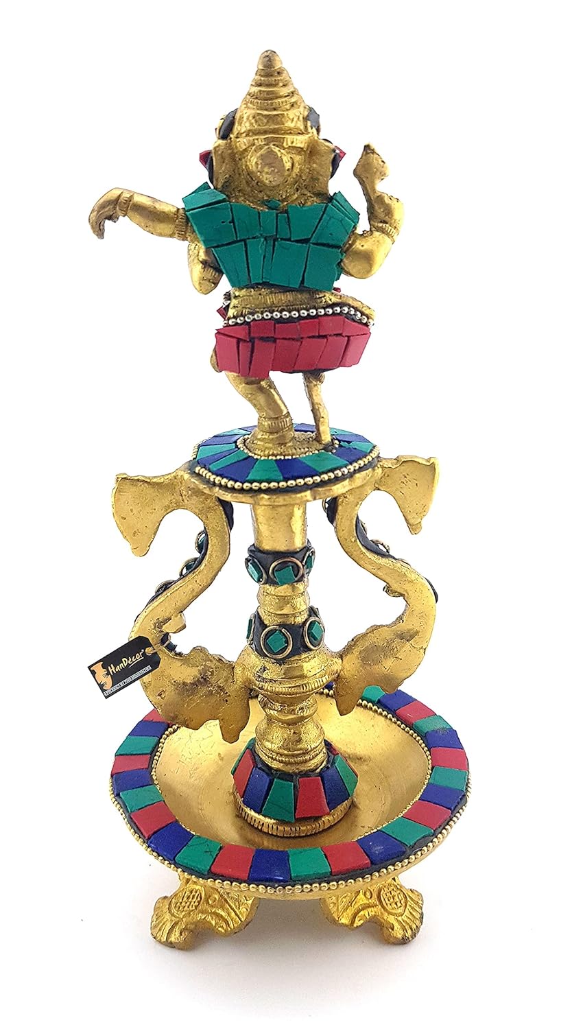Brass dancing ganesh with gem stone work diya stand