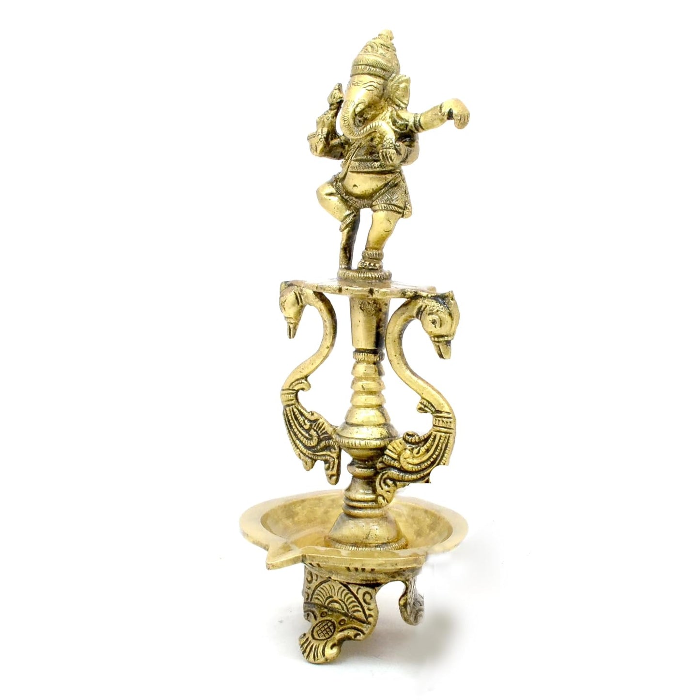 Brass dancing ganesh with gem stone work diya stand