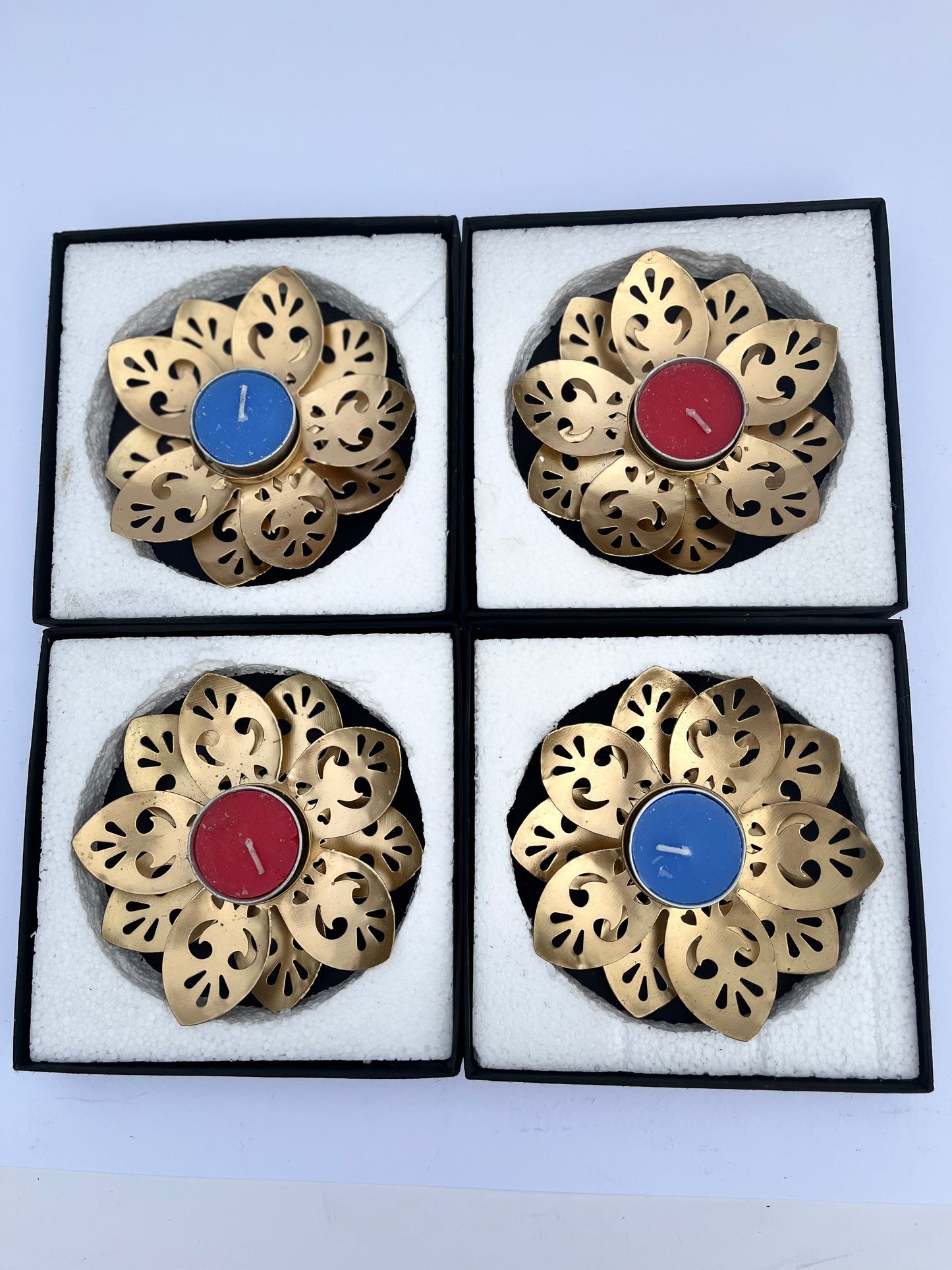 Radiant Flames - Metal laser cut diyas. Set of 2 box