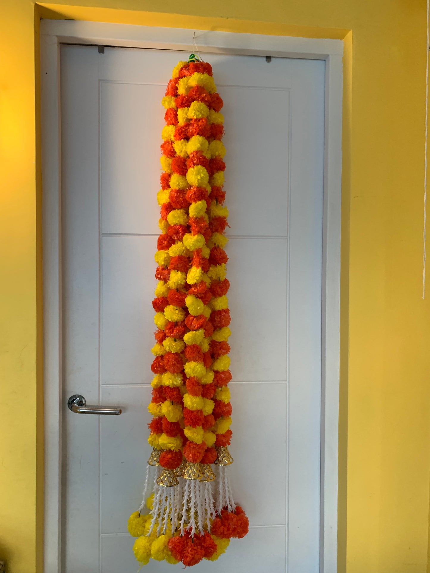 Handmade Orange and yellow marigold floral Hanging Door Decoration for Weddings and Festive Occasions. (Tooran) Set of 2 pcs