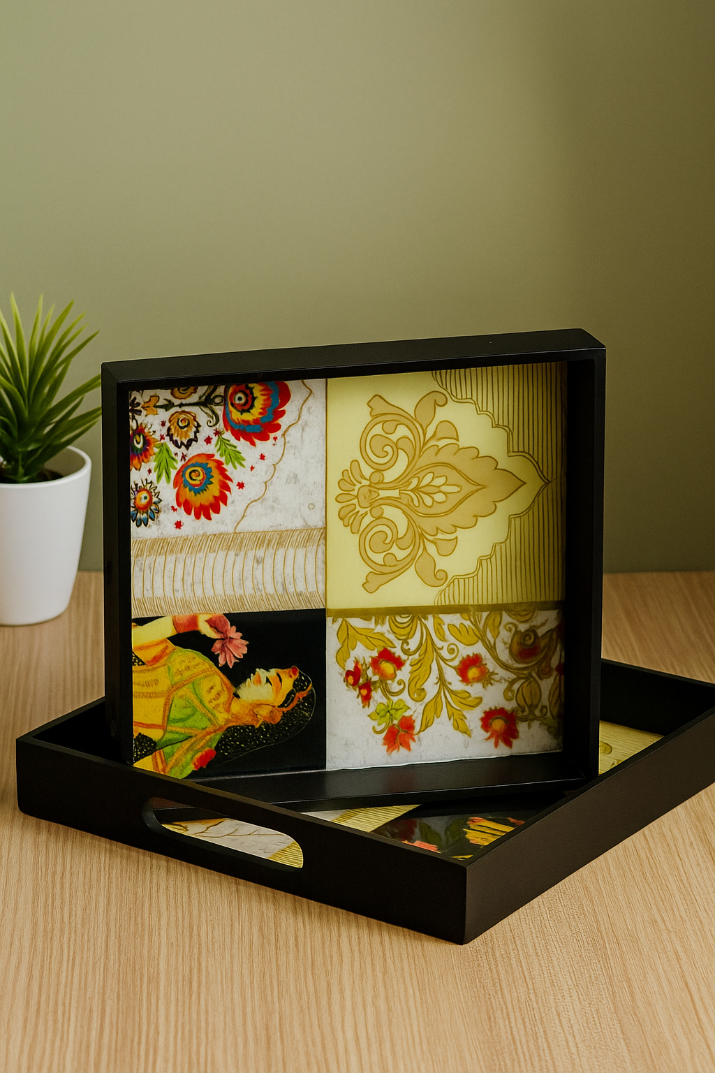 Beautiful Pink Wooden printed serving trays. Set of 2