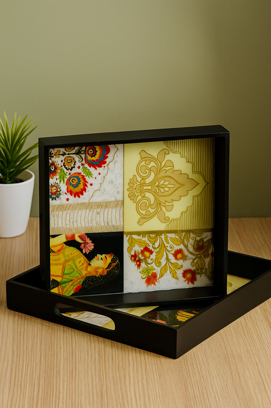 Beautiful Pink Wooden printed serving trays. Set of 2