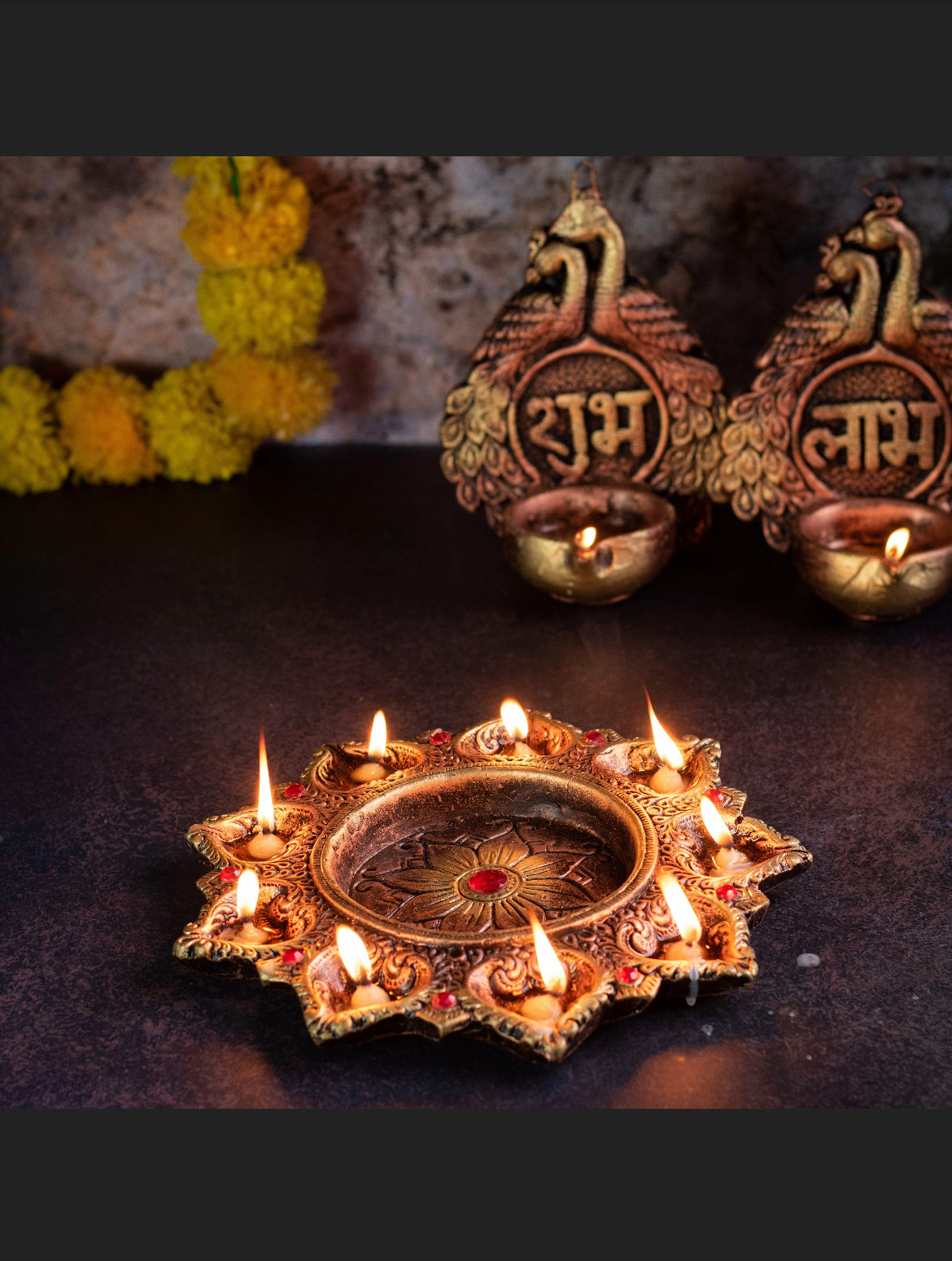 Terracota 9 Deepam thali. Diwali Diya