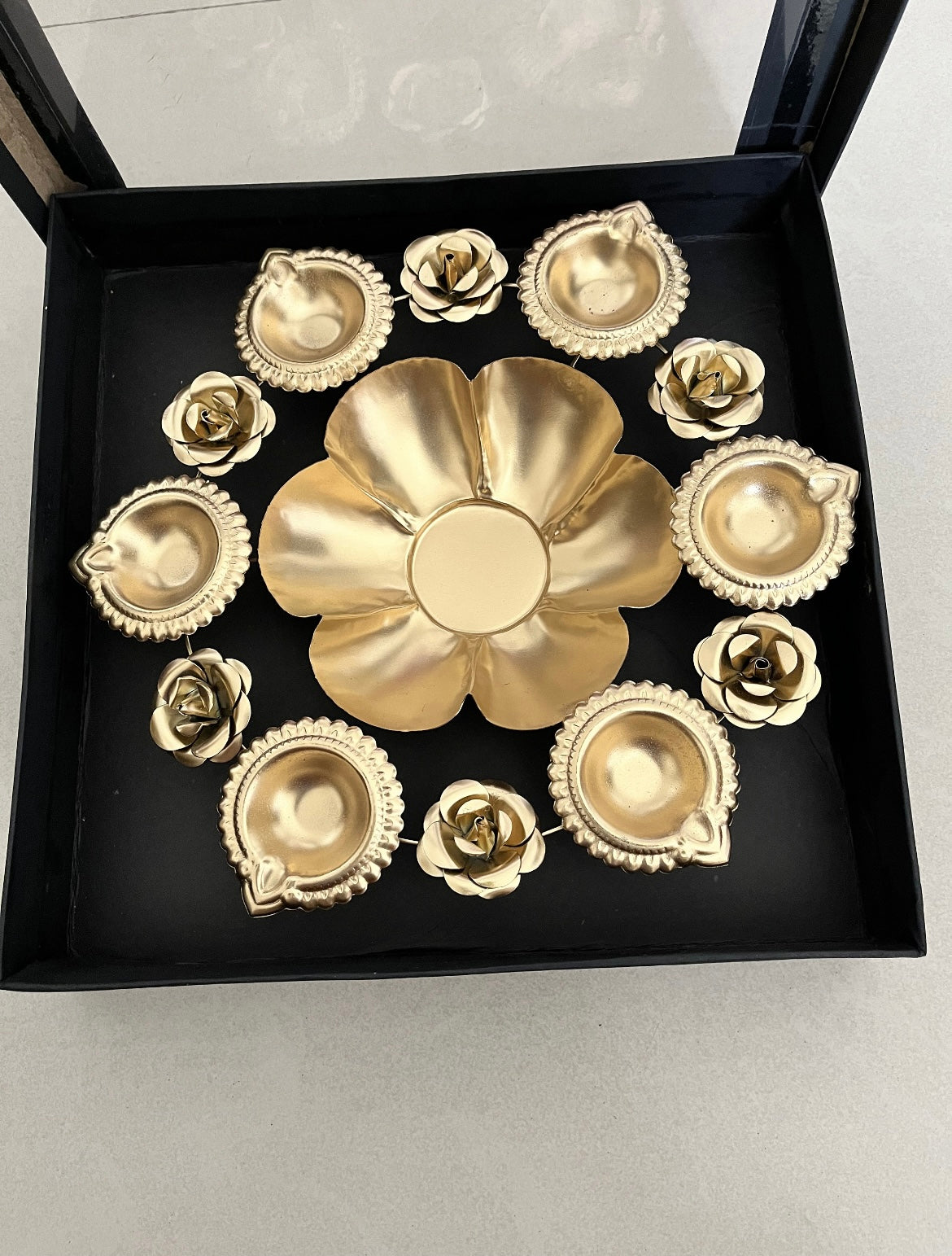 Rose flower diya decorative urli in a gift box