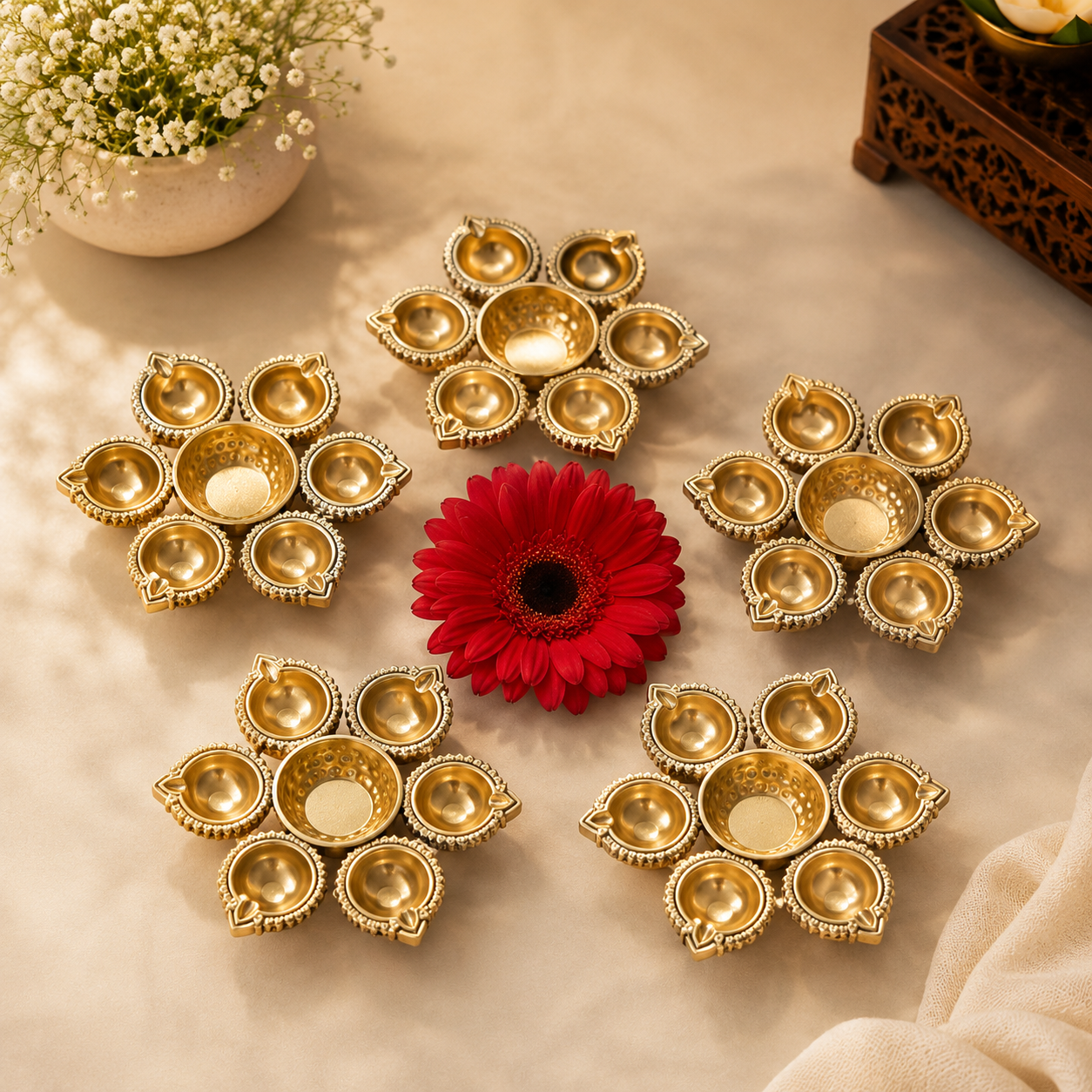 Festive Gold Urli Centerpiece.