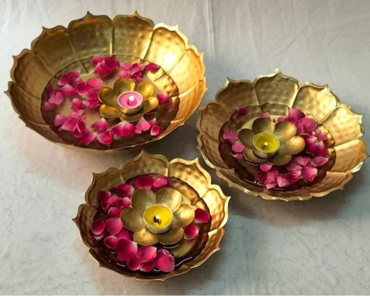 Lotus Shape Decorative Bowl (Urli) Set of 3 (10, 12, and 14 inches)