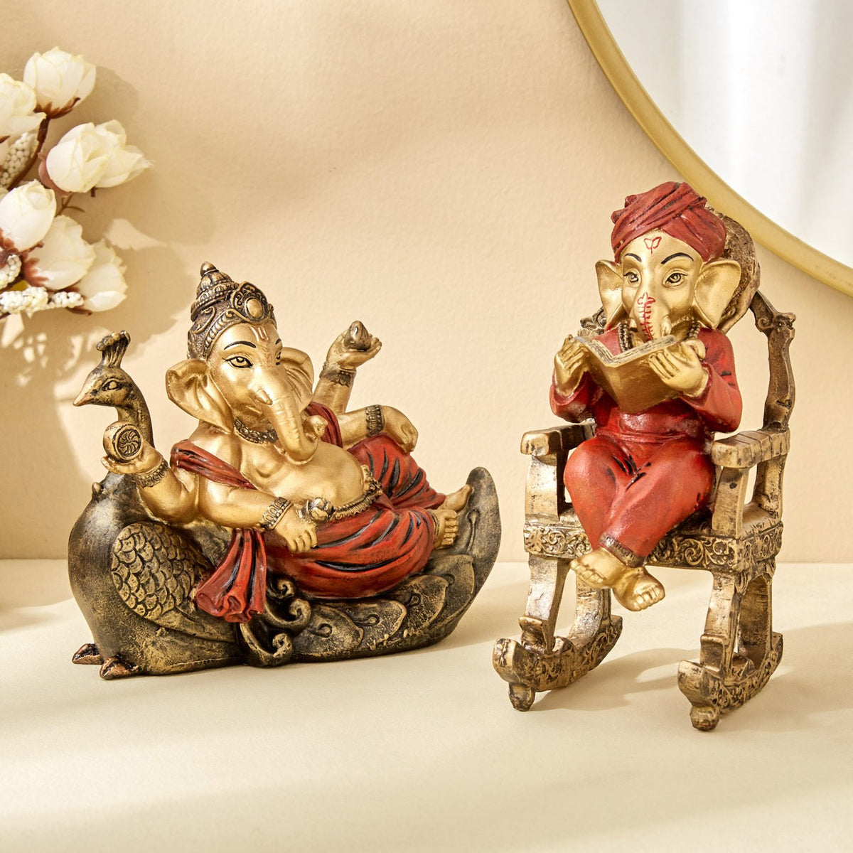 Handcrafted Ganesha resting on Peacock