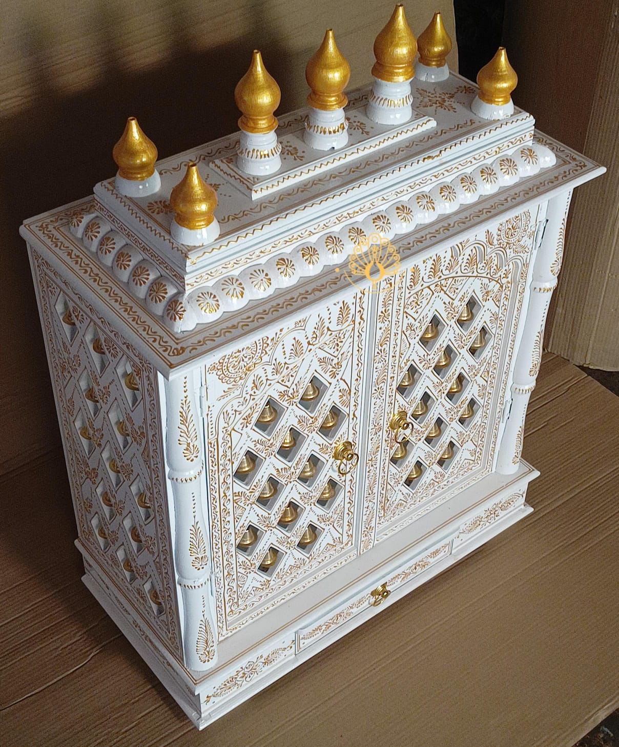 Handmade wooden white temple for home. Mandir/ Temple/Religious