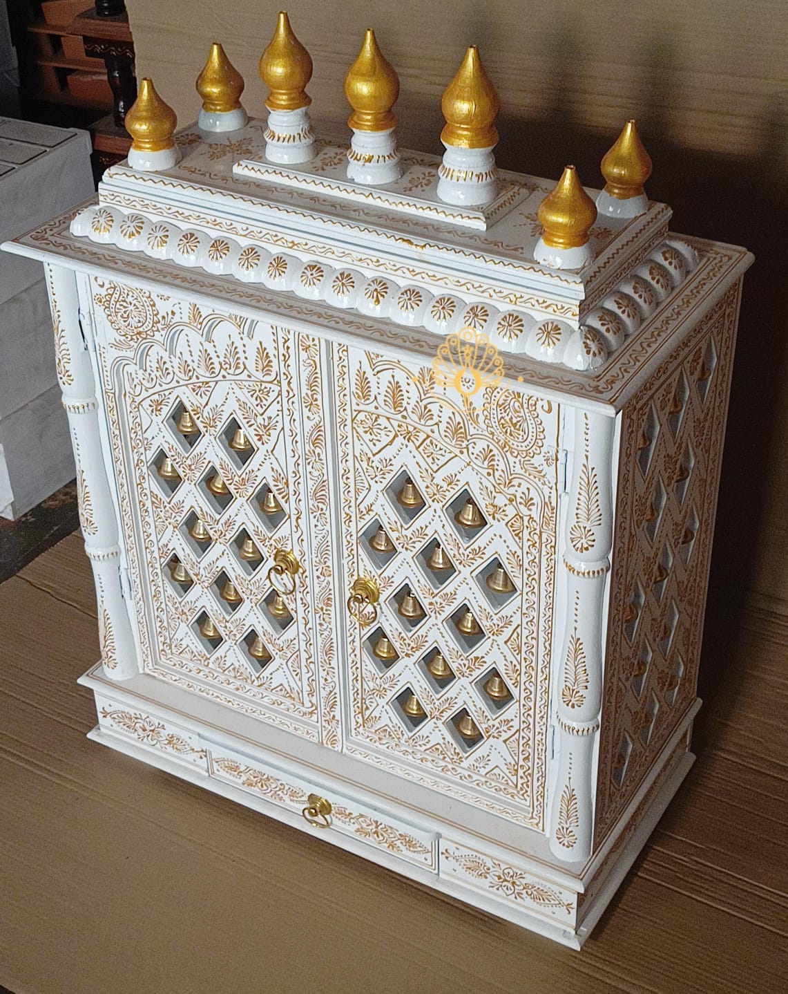 Handmade wooden white temple for home. Mandir/ Temple/Religious