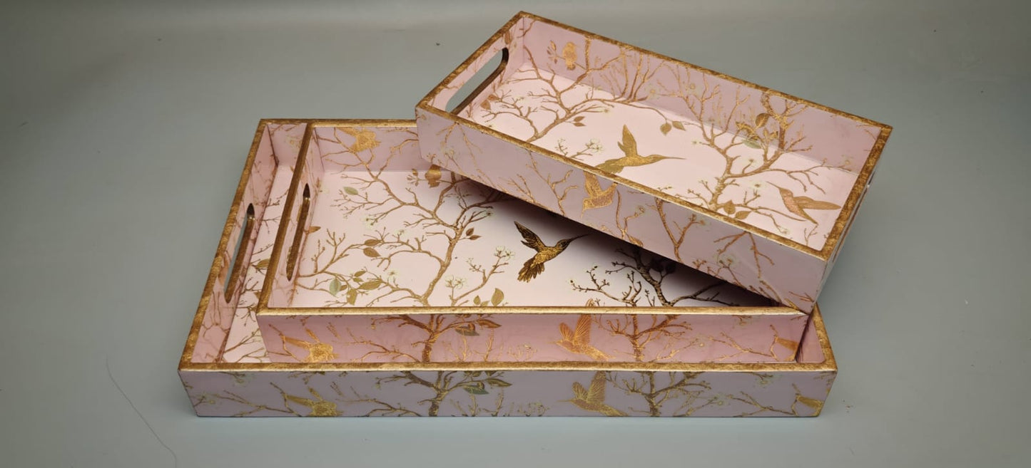 Beautiful Pink Wooden printed serving trays. Set of 3.