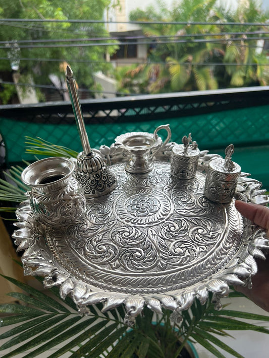 Exquisite German silver engraved pooja thali.