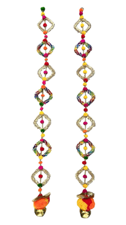 Handmade colourful Hanging Decoration for Weddings and Festive Occasions. Set of 2