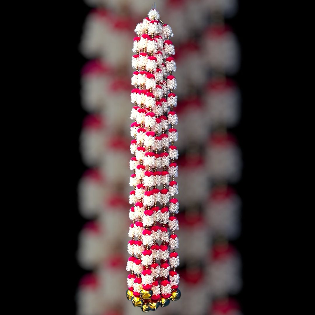 Handmade Red and white floral Hanging Decoration for Weddings and Festive Occasions.