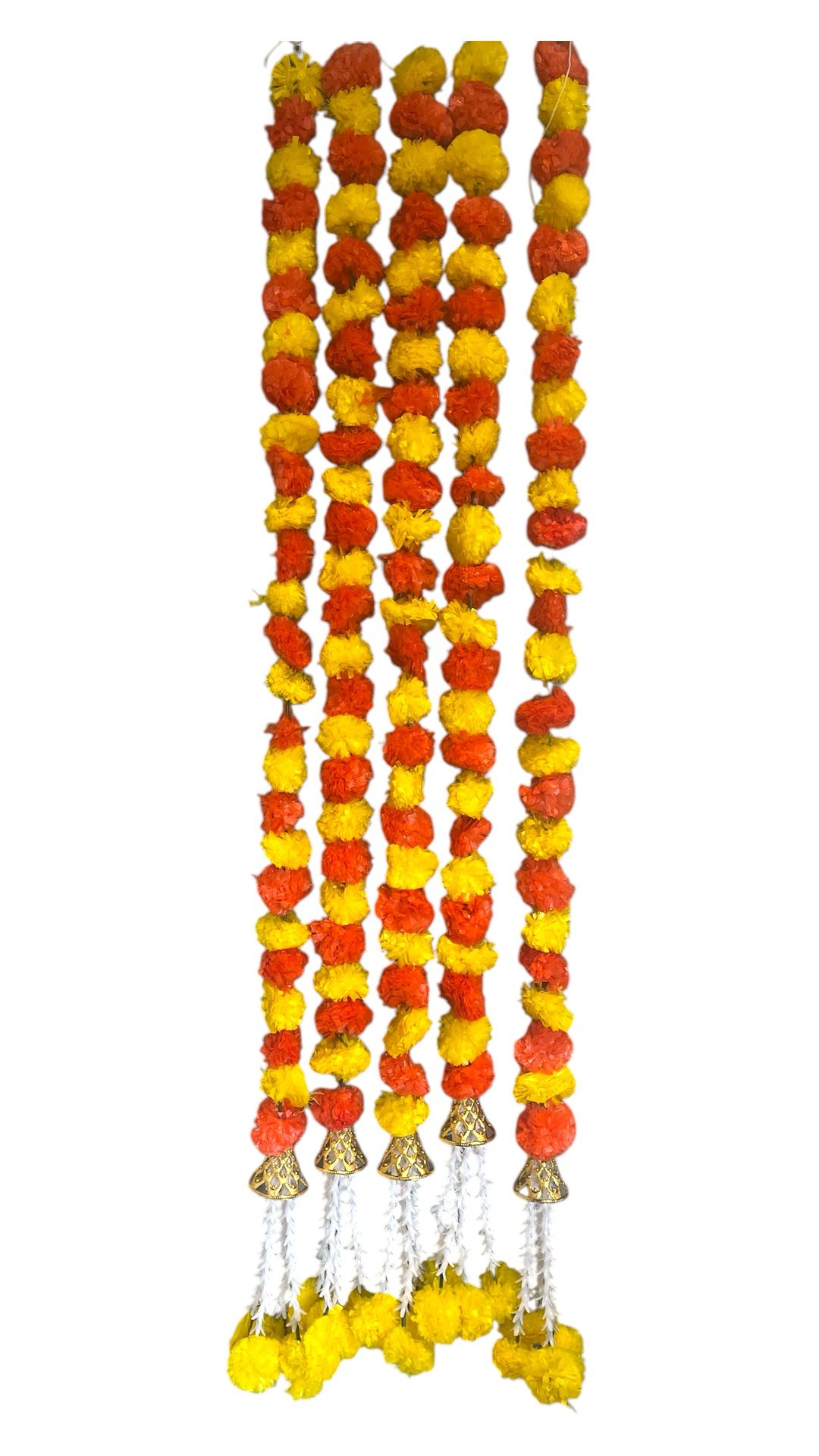 Handmade Orange and yellow marigold floral Hanging Door Decoration for Weddings and Festive Occasions.