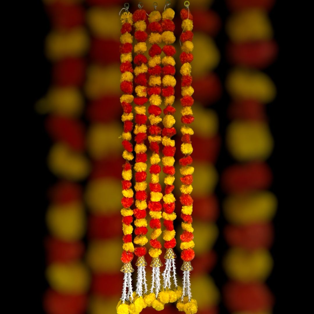 Handmade Orange and yellow marigold floral Hanging Door Decoration for Weddings and Festive Occasions.