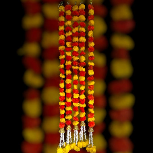 Handmade Orange and yellow marigold floral Hanging Door Decoration for Weddings and Festive Occasions.