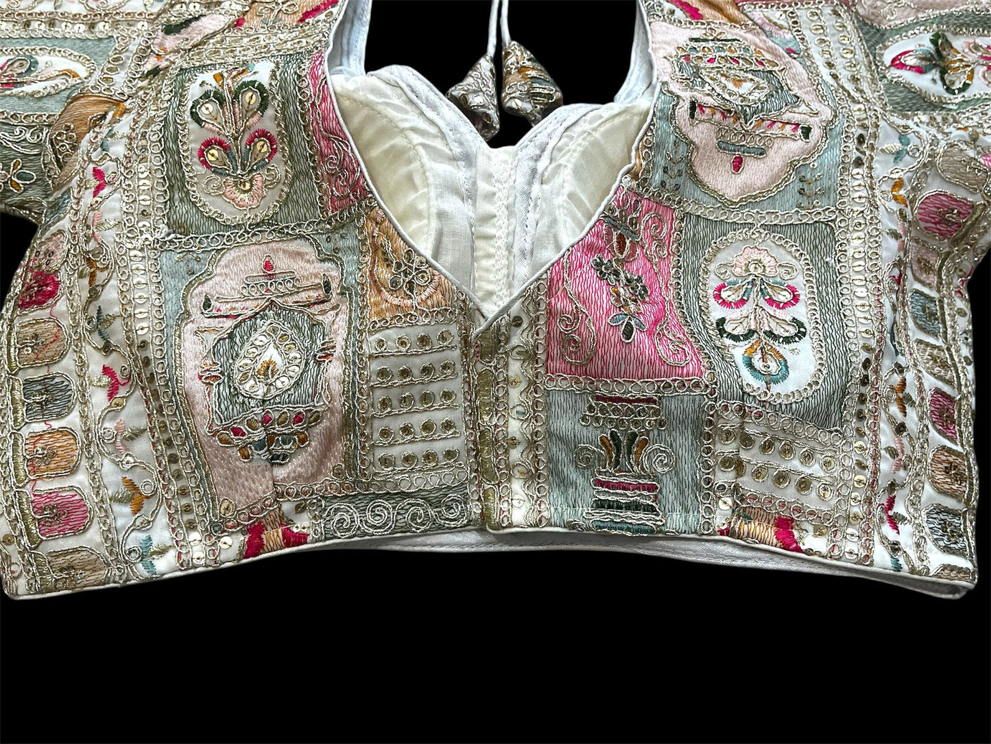 Indian Designer white beads Saree Lehenga Blouse Sleeveless sabyasachi style (Copy)