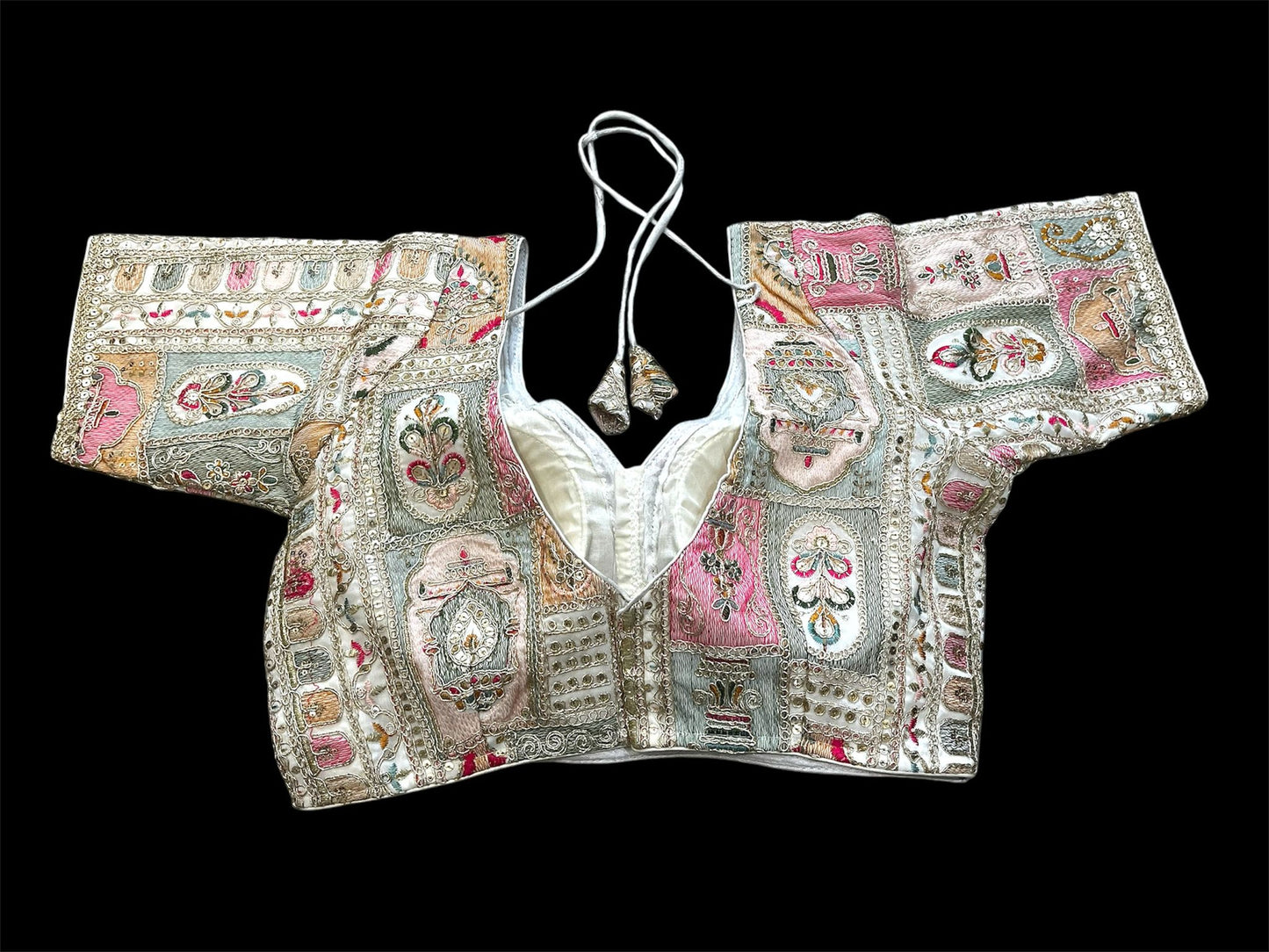 Indian Designer white beads Saree Lehenga Blouse Sleeveless sabyasachi style (Copy)
