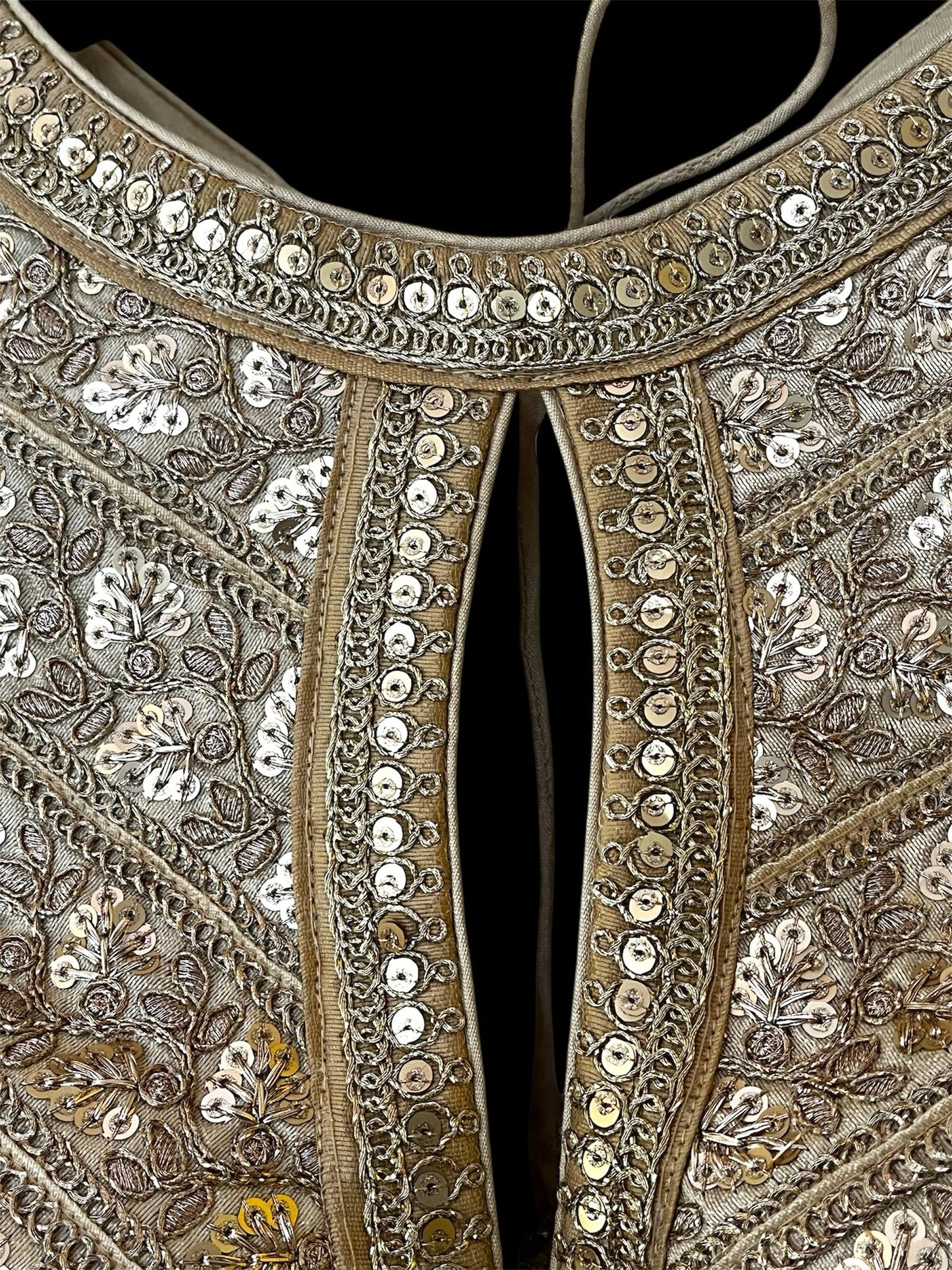 Indian Designer Beige beads Saree Lehenga Blouse Sleeveless sabyasachi style.