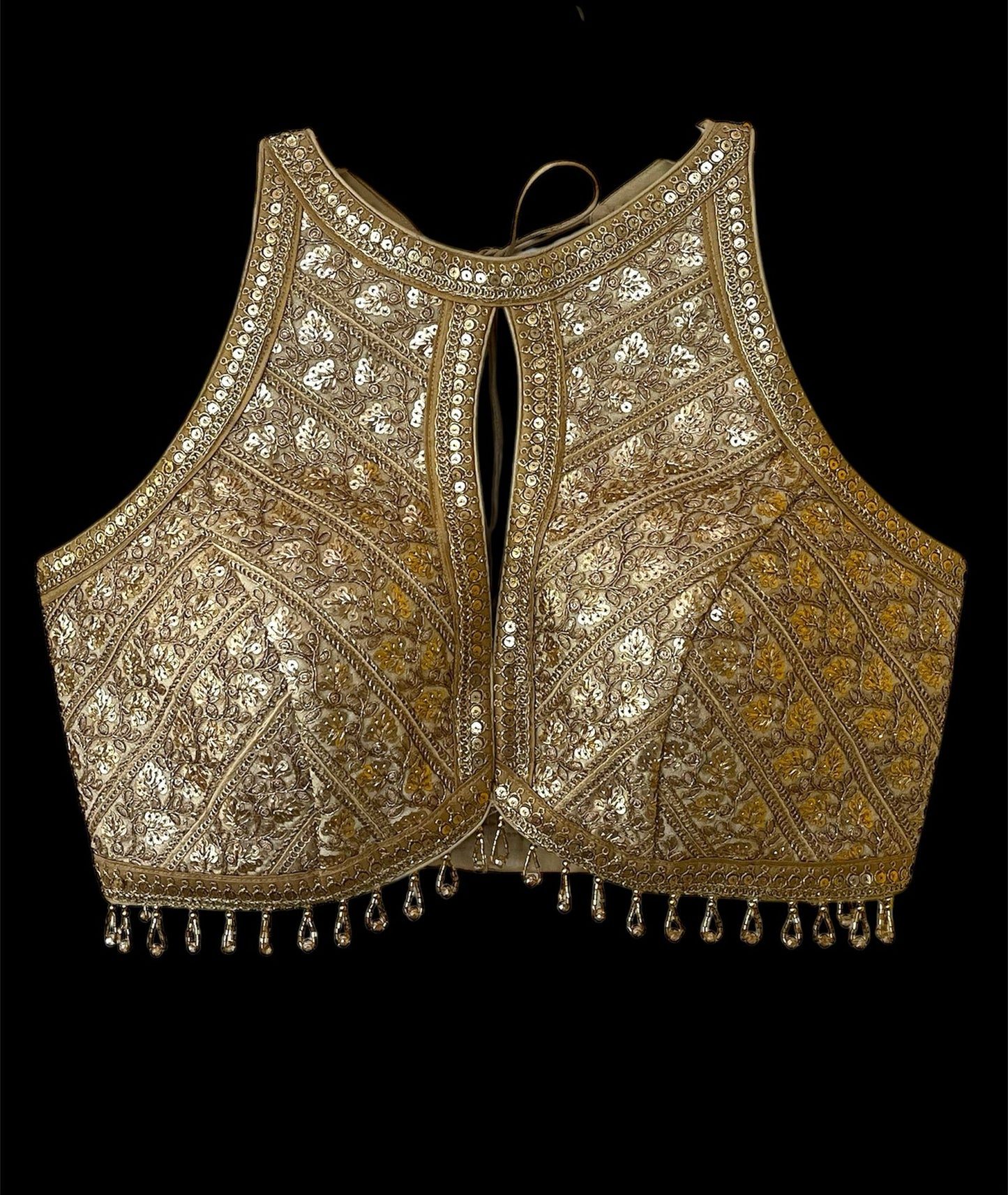 Indian Designer Beige beads Saree Lehenga Blouse Sleeveless sabyasachi style.