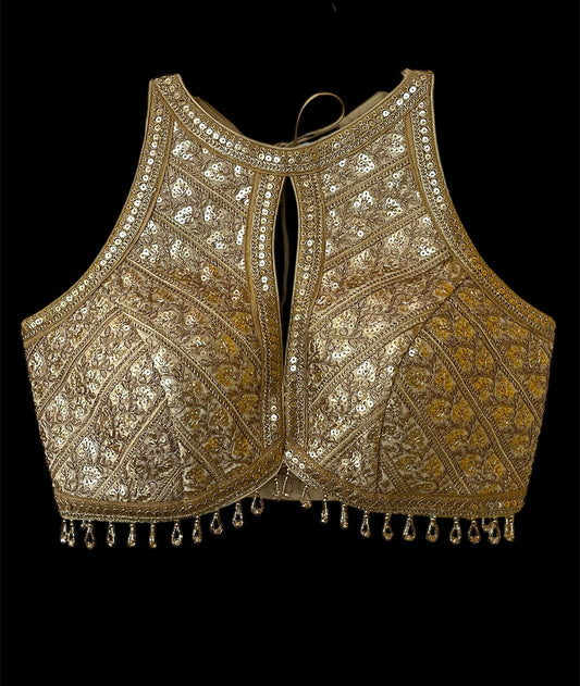 Indian Designer Beige beads Saree Lehenga Blouse Sleeveless sabyasachi style.