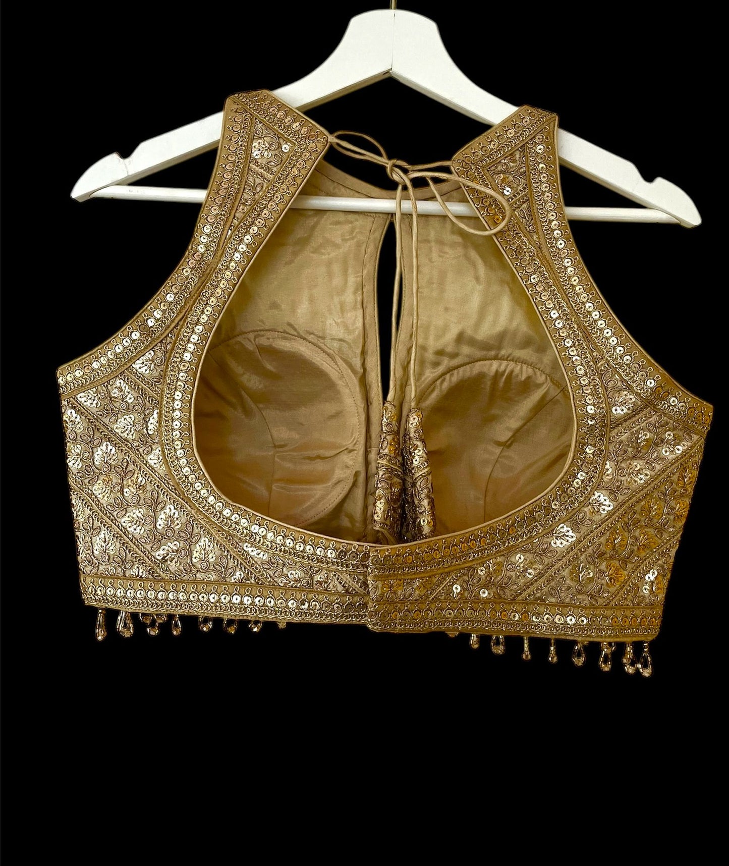 Indian Designer Beige beads Saree Lehenga Blouse Sleeveless sabyasachi style.
