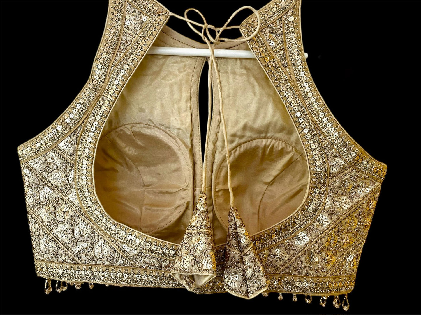Indian Designer Beige beads Saree Lehenga Blouse Sleeveless sabyasachi style.