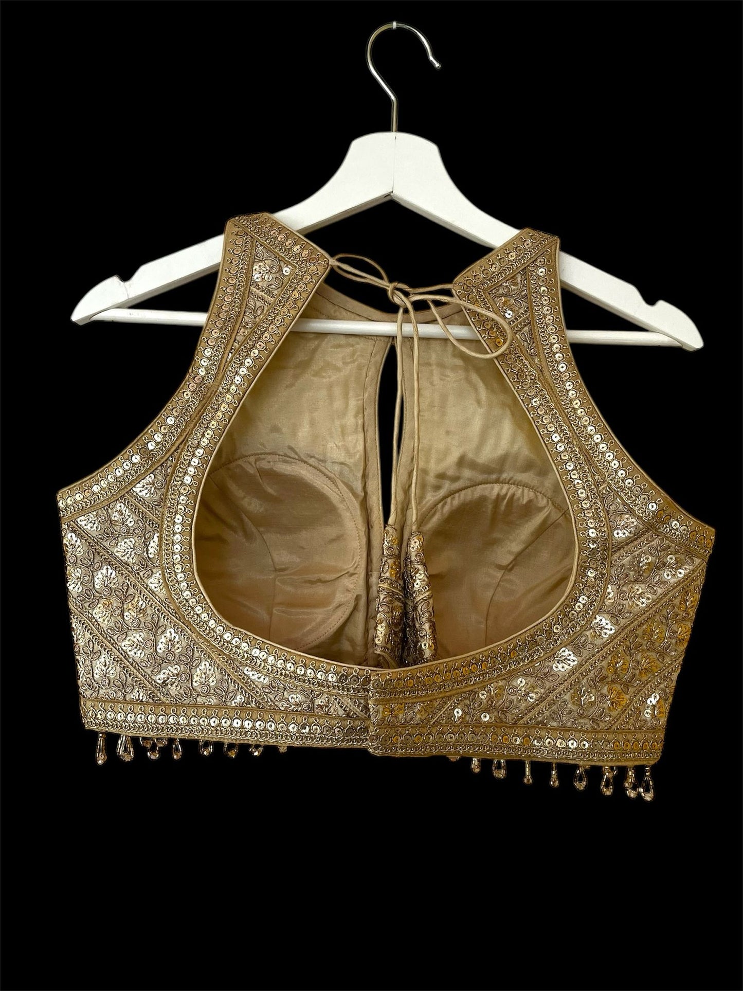 Indian Designer Beige beads Saree Lehenga Blouse Sleeveless sabyasachi style.
