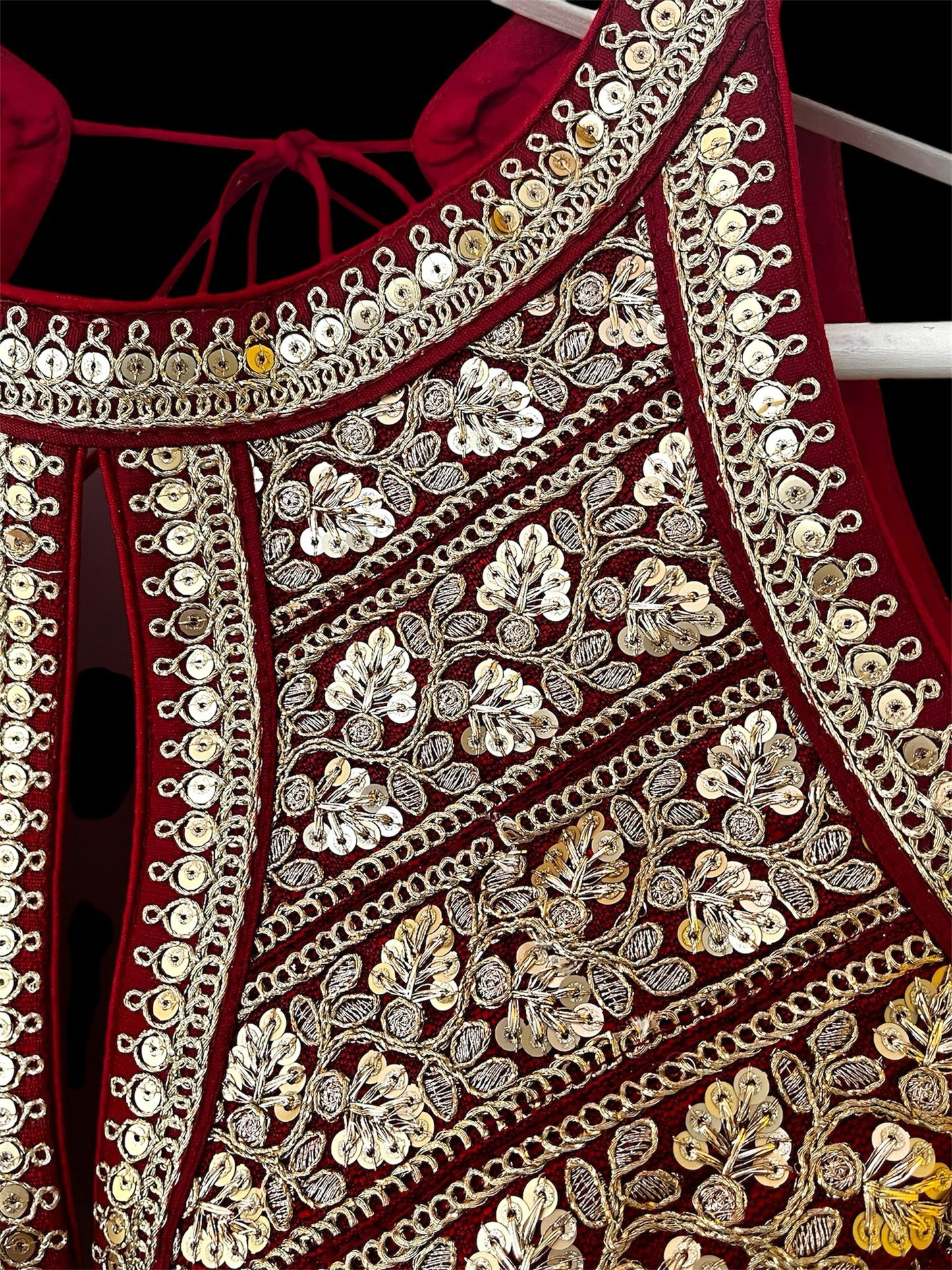 Indian Designer Red beads Saree Lehenga Blouse Sleeveless sabyasachi style.