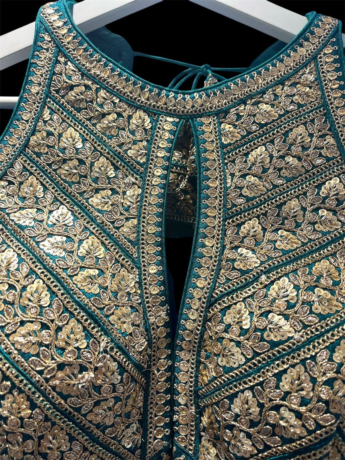 Indian Designer Blue beads Saree Lehenga Blouse Sleeveless sabyasachi style.